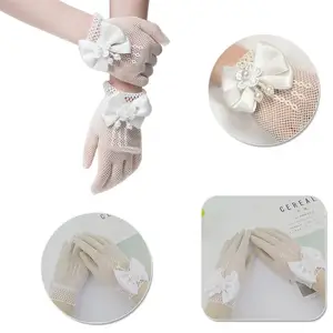 Lace Mesh Bow Knot Dress Girls White Gloves Wedding Flower Girl White Gloves Thin Princess Children Gloves For Wedding Part H4i7