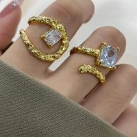 coconal creative trend vintage elegant irregular geometric hollow square crystal adjustable rings for women party jewelry gift