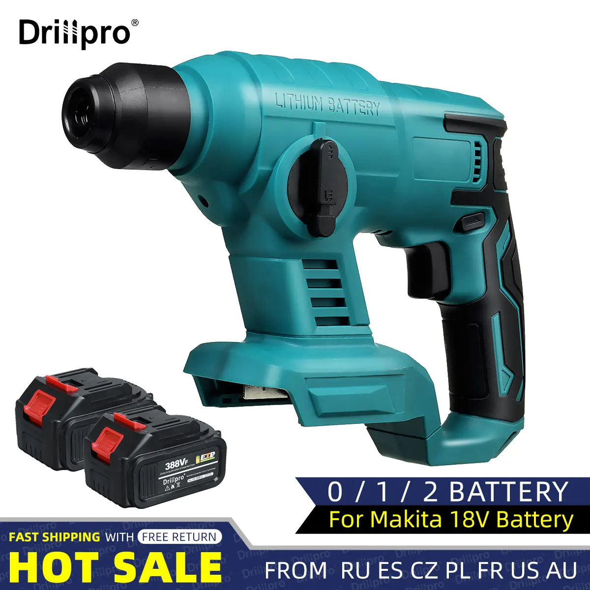 

Drillpro 388Vf Rechargeable Electric Rotary Hammer Cordless Multifunction Hammer Impact Drill Power Tool for Makita 18V Battery