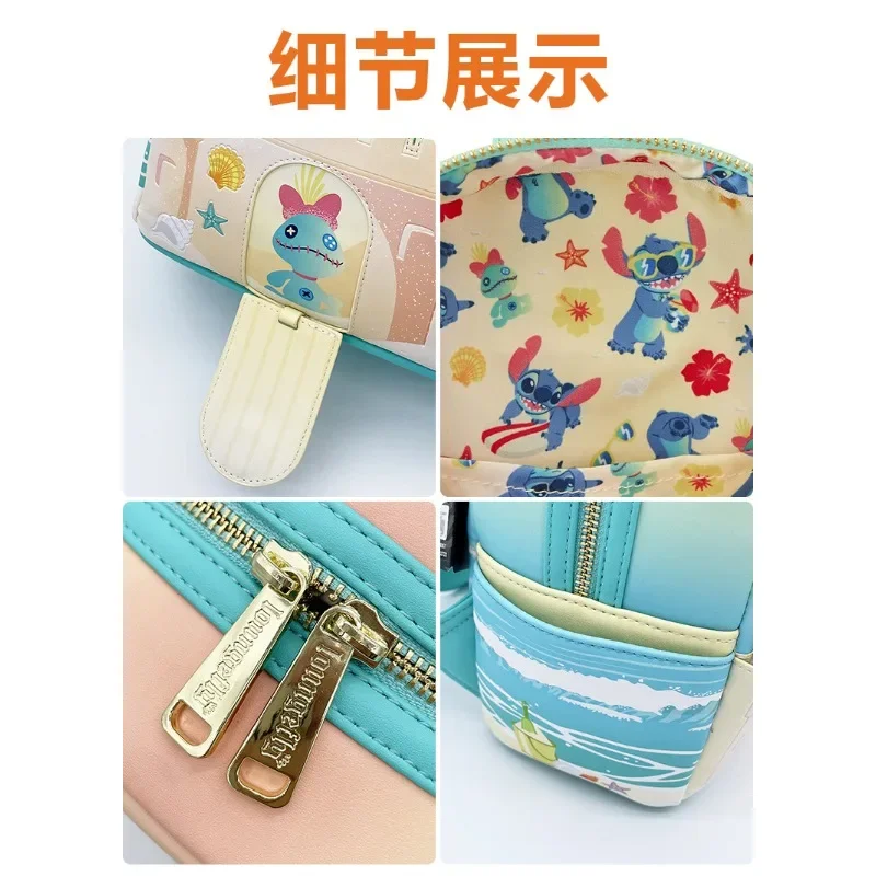 Фото Детский Пляжный Рюкзак MINISO С Дизайном Disney Stitch И Castle, Сумка Через Плечо Из Искусственной Кожи Для Девочек №3