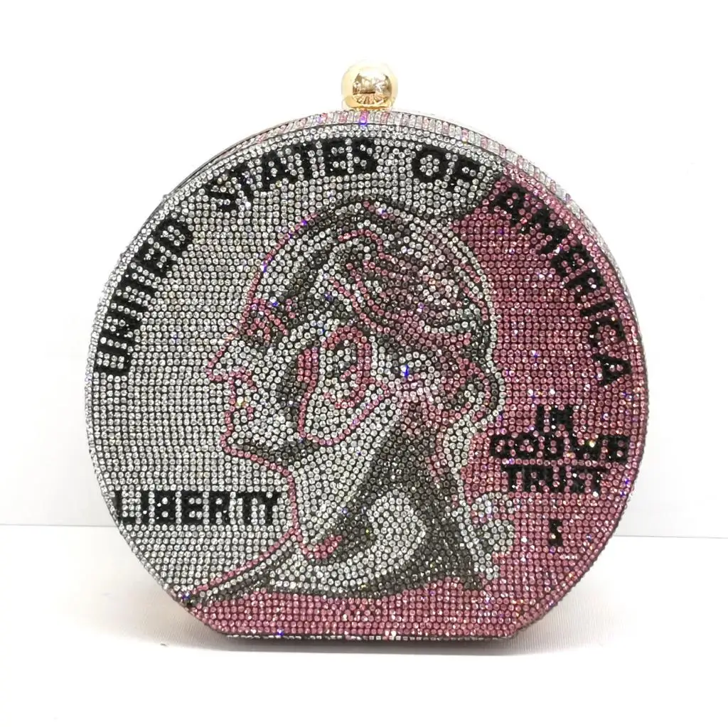 

Luxury Money Clutch Rhinestone Purse Handbags Shoulder Wedding Dinner Bag Round Dollar Dinner Diamond Bag pochette argent