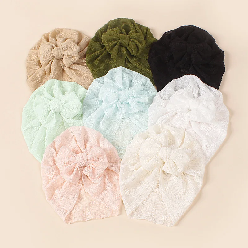 

Children Solid Baby Hat Kids Cap Newborn Girl Photography Props Summer Mesh Modis Turban Infant Props Big Bow Beanie