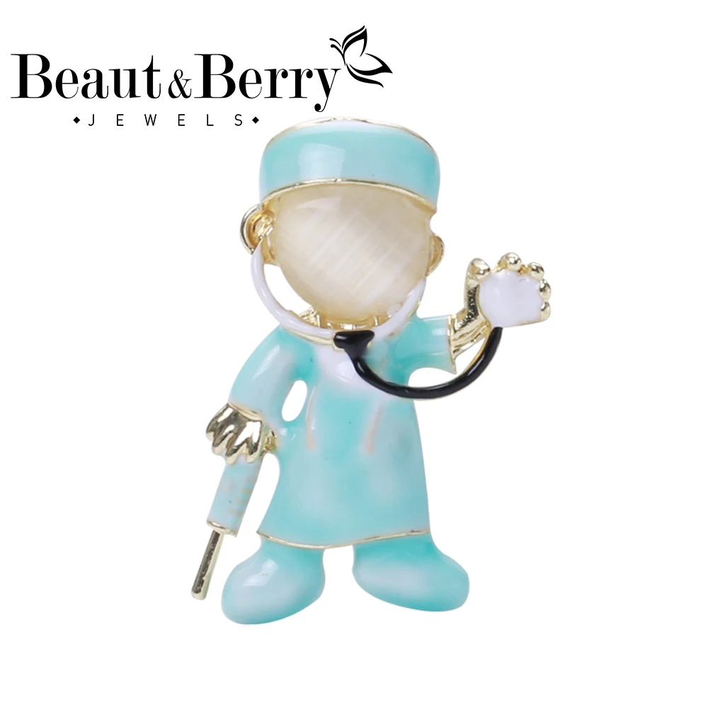 

Beaut&Berry Enamel Opal Handsome Male Nurse Brooches Doctor Hospital Brooch Pins Beauty Jewelry Gifts