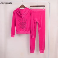 juicy apple spring autumn womens 2 piece set for women clothing set tracksuit velvet womans suit velor sweatshirts pants