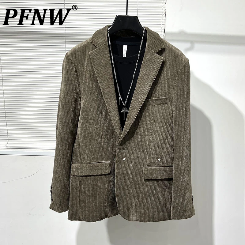 

PFNW Autumn Original Trendy Men's Vintage Corduroy Simple Stubborn Suit Coat Japanese Solid Color Stripe Korean Version 12Z4187