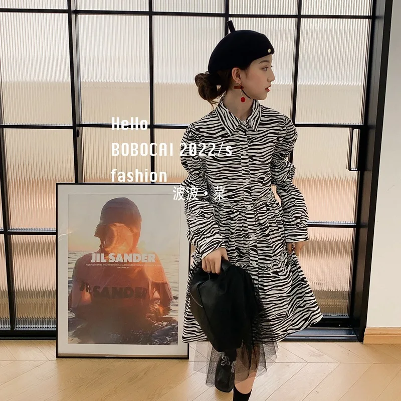 

Girls long-sleeved striped dress 2022 spring new children's dress fashion dress