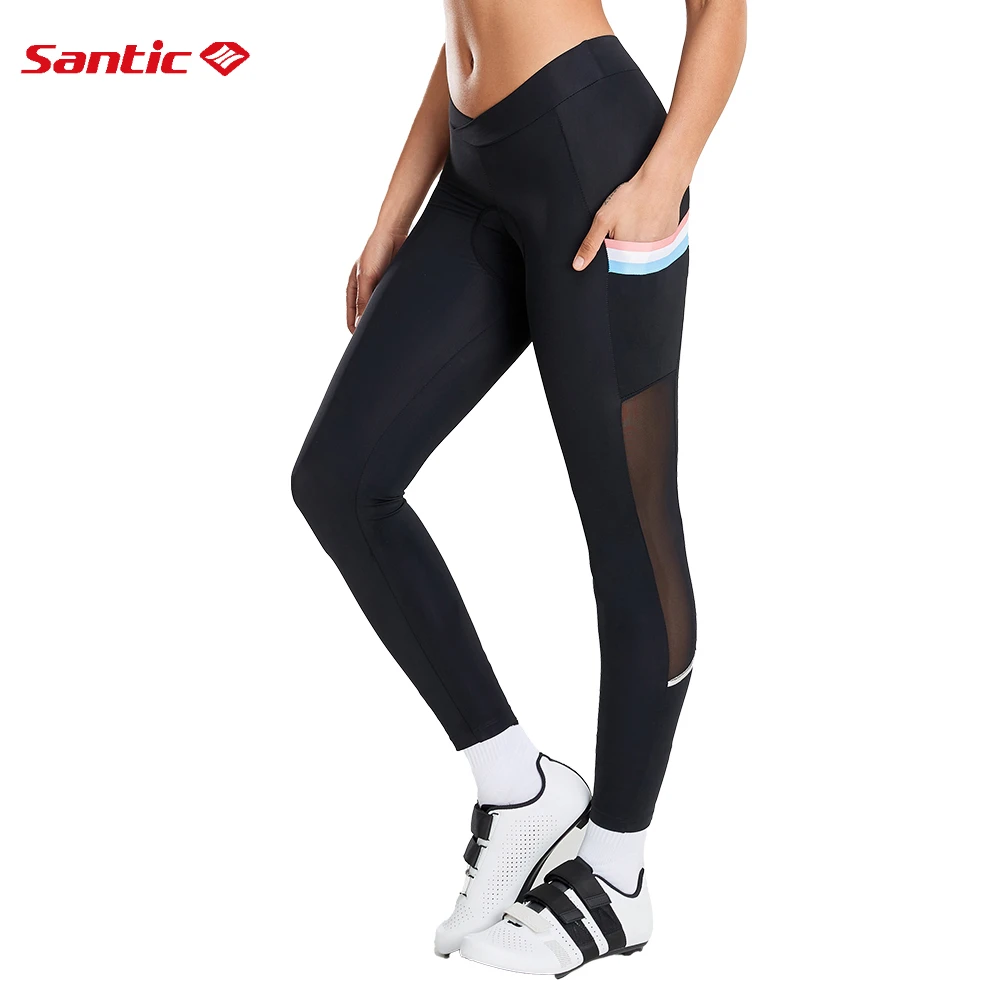 Santic Women Cycling Pants Summer Bicycle Long Pants Gel Padded MTB Bike Riding Sportswear Tights Trousers Cycling Clothing