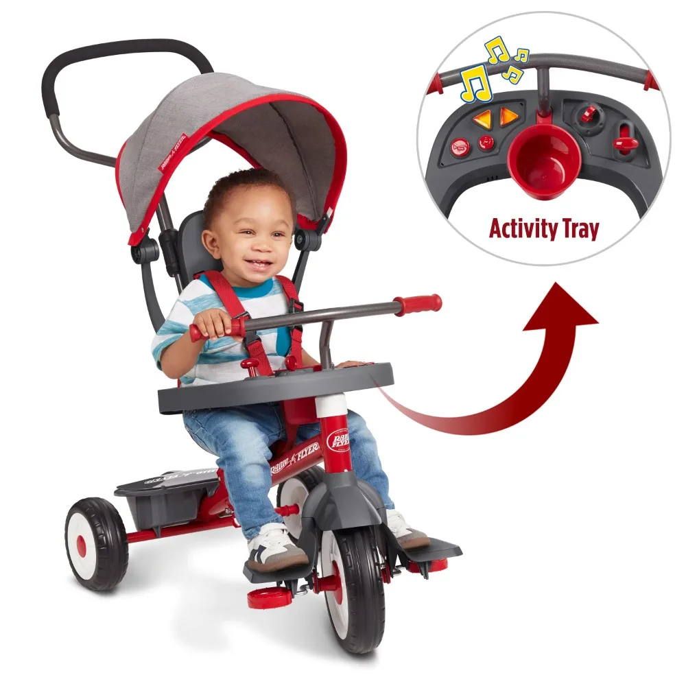 

Radio Flyer, 4-in-1 Stroll 'N Trike with Activity Tray, Red & Gray, Convertible Tricycle, Kids' Balance Bikes, Kids Bicycle