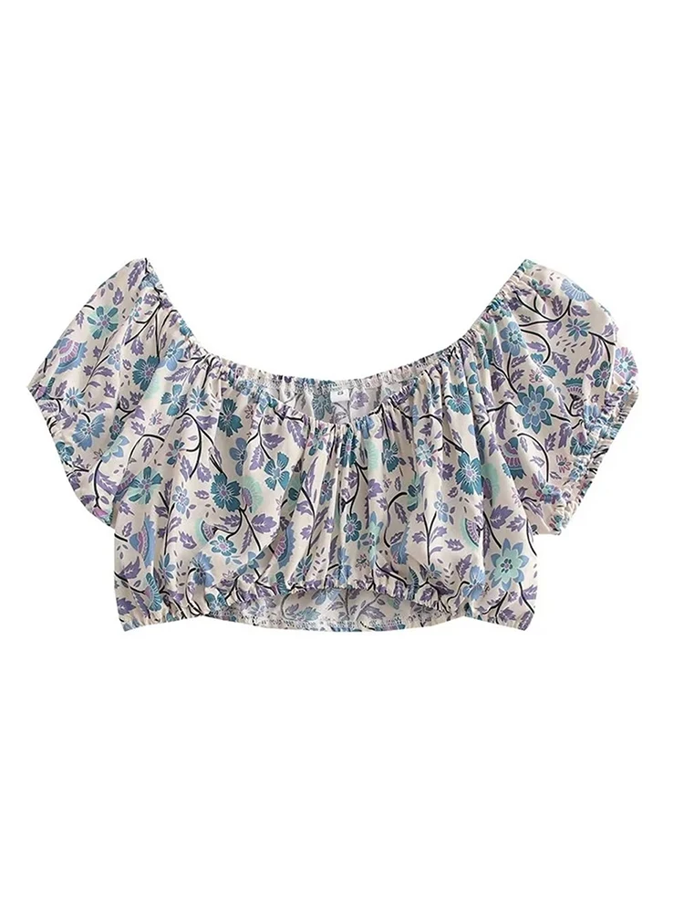 

Chic Girls 2023 Summer Elegant Print Tops With Skirt Suits Women Elastic Waist Short Tops Female Drawstring Tassel Long Skirts