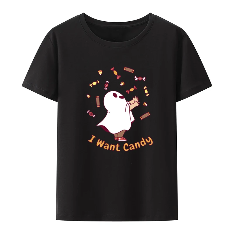 

Ghost Costume Kid Candy I Want Candy Graphic T-shirts Halloween Festivals Print Tee Roupas Masculinas Tees T-shirt Men Casual