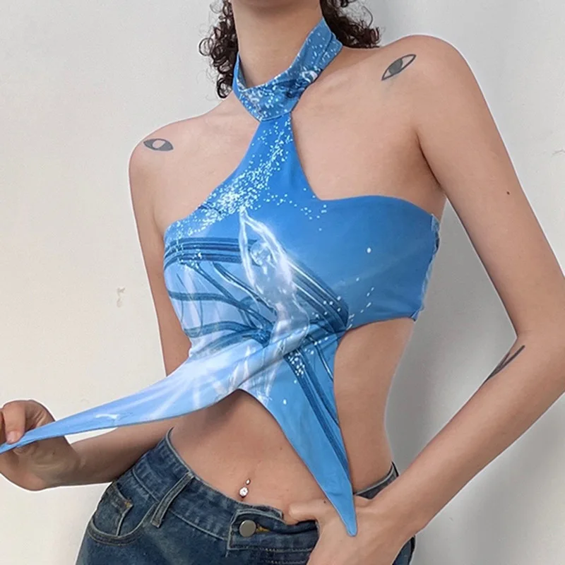 

Женский топ с бретелькой через шею, Яркий Тонкий Топ контрастных цветов