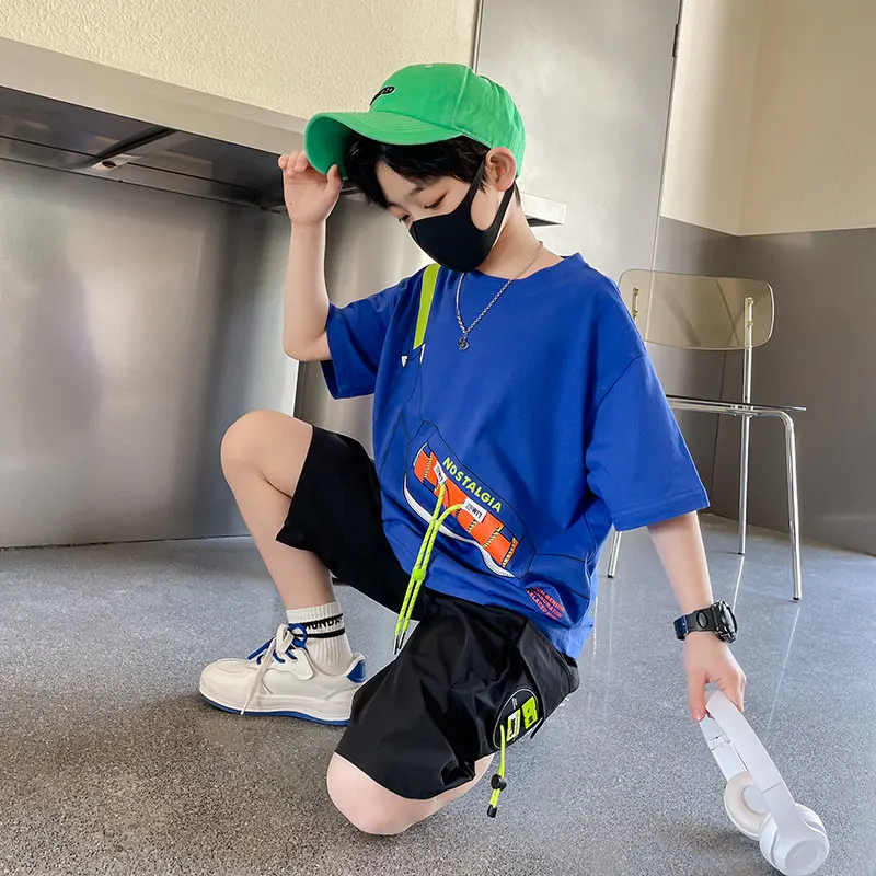2022 New Boys Clothing Sets Summer Kids Boys Suit T-shirt + Shorts 2 Pieces Suit Kids Teenage For 5 6 8 10 12 14 Years Outfits