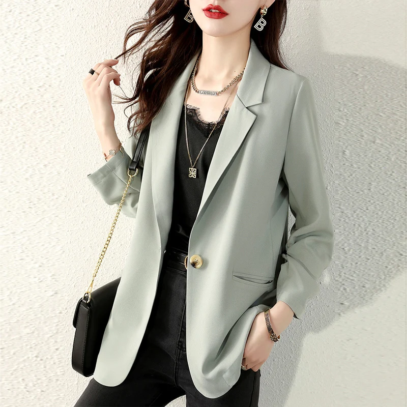 

Summer Blazer Woman 3/4 Sleeve Korean Fashion Female Clothing Suit Chiffon Collar Casual Loose Solid Color Movafag