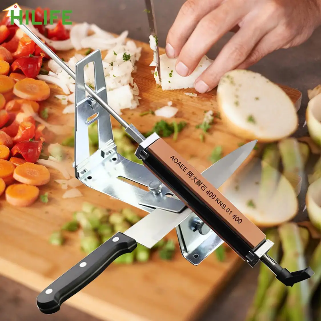 

Точильный камень с зернистостью 150-1500, профессиональная точилка с фиксированным углом, домашняя кухонная точилка для ножей, настольная зато...