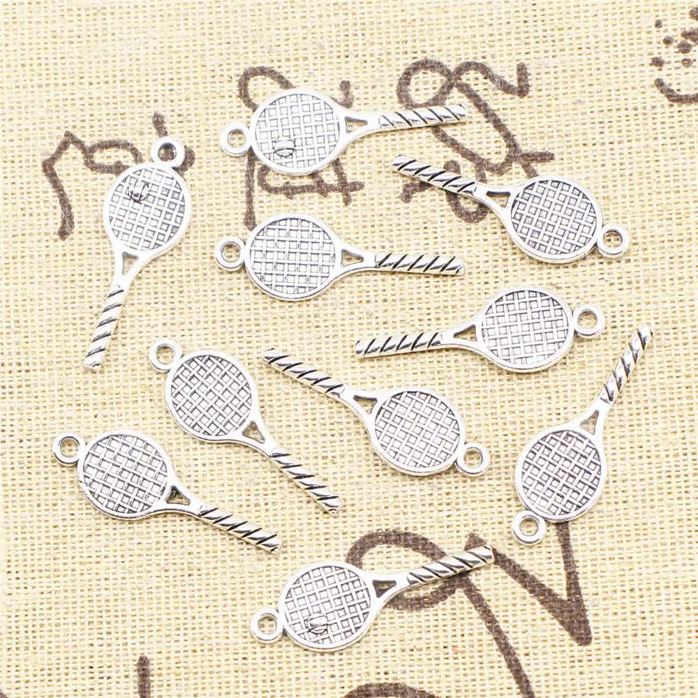 

Badminton Racket Charms Pendants For Earrings Children Craft 11X30mm Antique Silver Color 20 Pieces