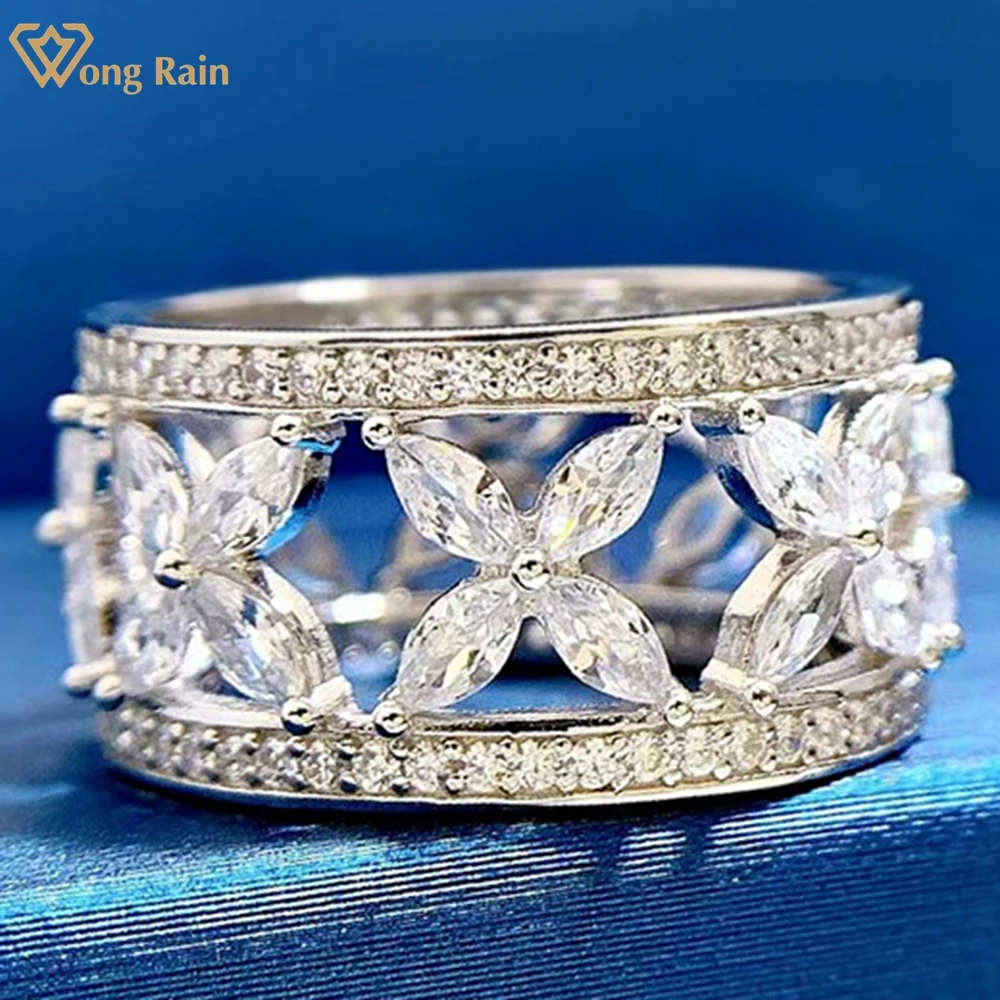 

Wong Rain Винтаж 100% Серебро 925 пробы цветы создан Moissanite драгоценный камень для свадебной вечеринки женские кольца ювелирные украшения оптовая п...