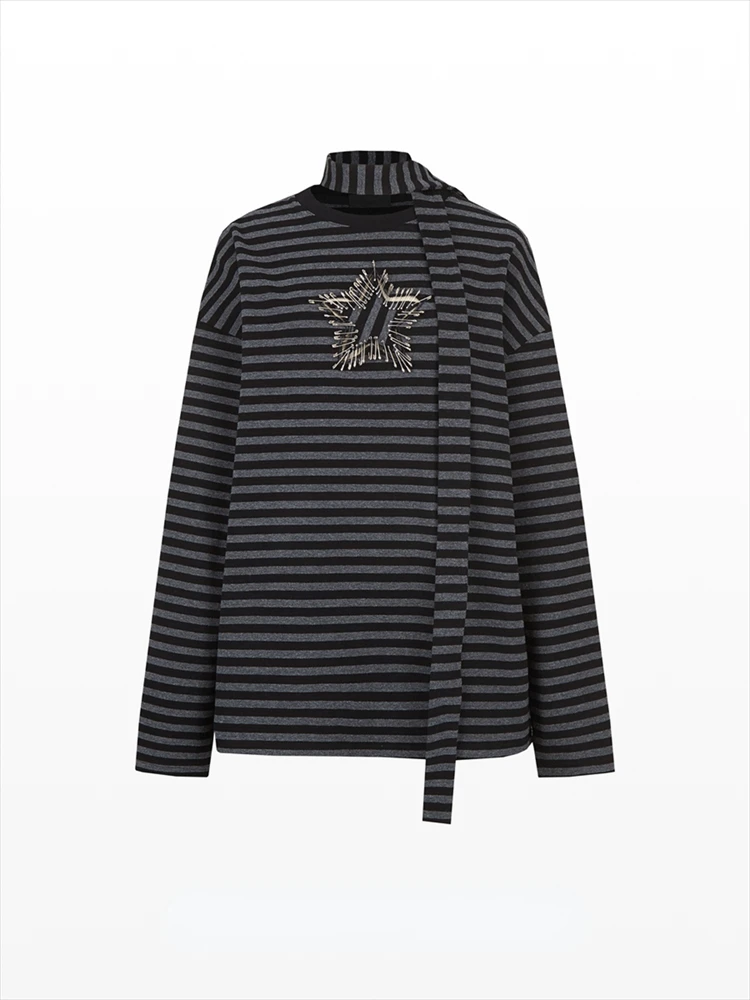 

QWEEK Harajuku Punk Long Sleeve T-Shirt Women Y2K Hippie Oversized Striped Pullover Tees Streetwear Hip Hop Star Sweatshirts