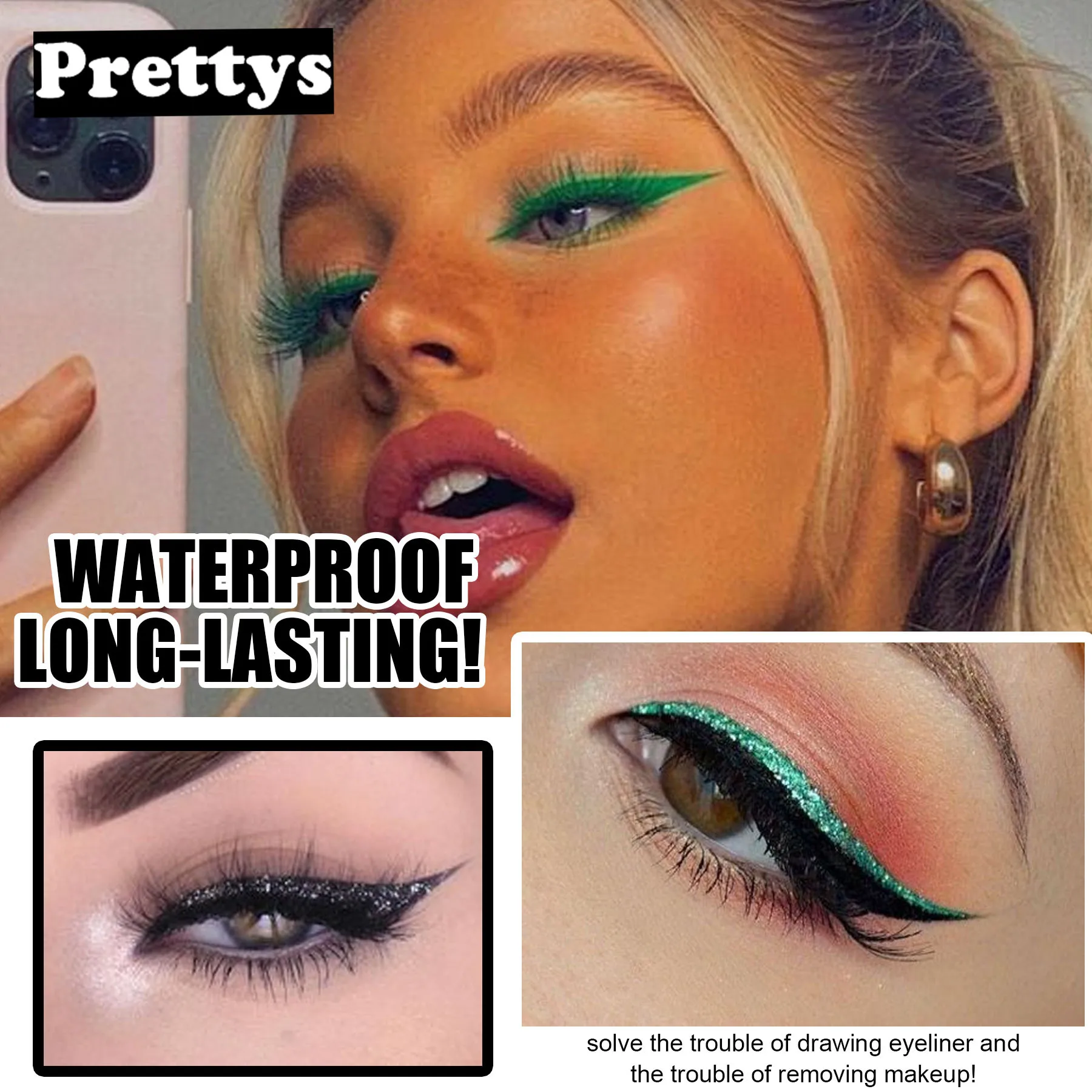 

7 Colors Glitter Self-Adhesive Eyeliner Eyeshadow Sticker Double Eyelid False Eyelashes Waterproof Eye Makeup Lashes Party