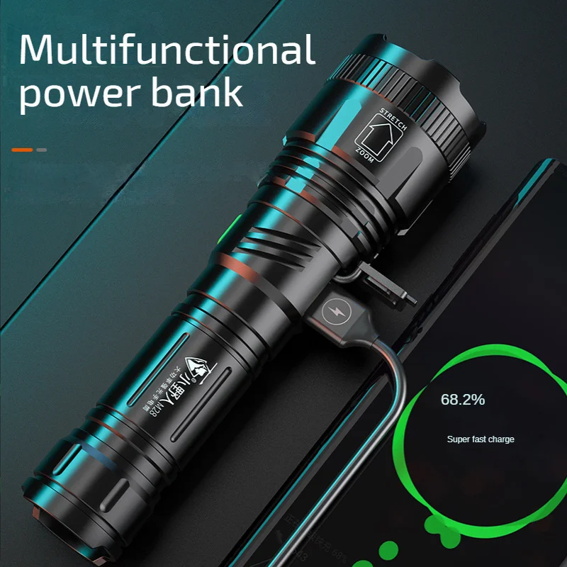 

New Practical Flashlight Long Range Telescopic Focusing Flashlight Type-c Military Special Long-range 5000M Smart USB Torch