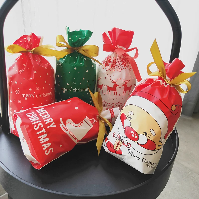 

5/10Pcs Santa Gift Bag Candy Gift Bag Snowflake Crisp Drawstring Bag Merry Christmas Decorations for Home New Year 2023 Navidad