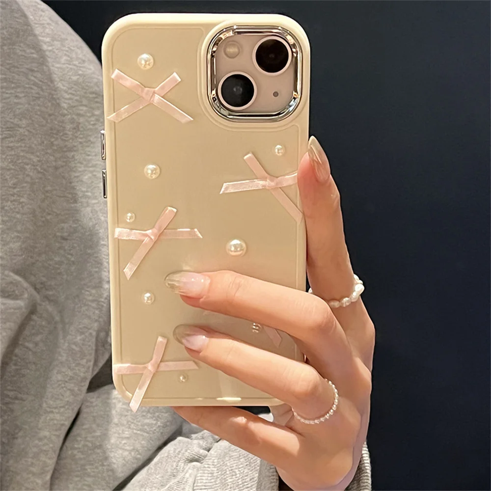 

Жемчужный роскошный Pro 12 Iphone 14 корейский защитный 11 чехол для телефона розовый чехол для рамки 14 Max 12 девушка задняя фотография 11 милый 13 лук 13