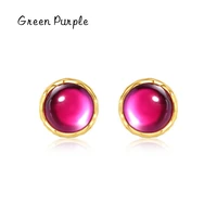green purple natural red crystal stud earrings stones for women 925 sterling silver luxury jewelry 2022 trend girls accessories