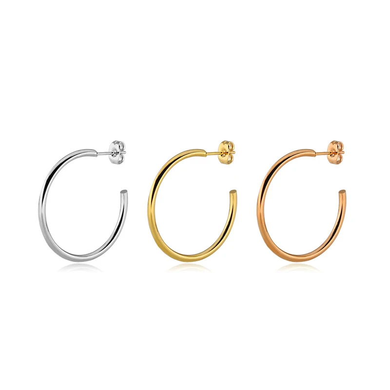 

Classic Stainless Steel Ear Buckle for Women Trendy Gold Color Small Large C Hoop Earrings Punk Hip Hop Jewelry Dropshipping
