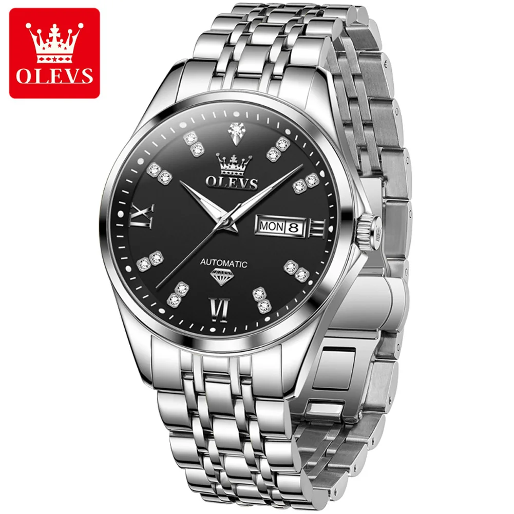 OLEVS модные механические часы с бриллиантами мужские водонепроницаемые