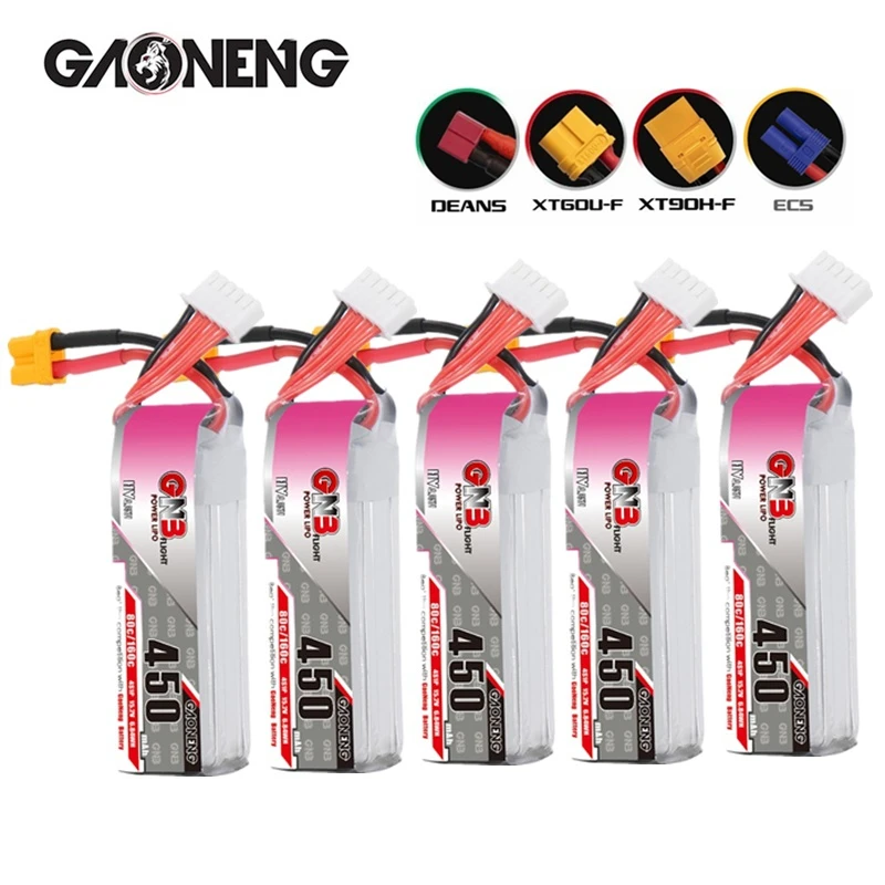 

GNB 4S 15.2V 450mAh 80C Lipo Battery For RC FPV Racing Drone Quadcopter Frame Kit Spare Parts Rechargeable 15.2V Battery 5pcs