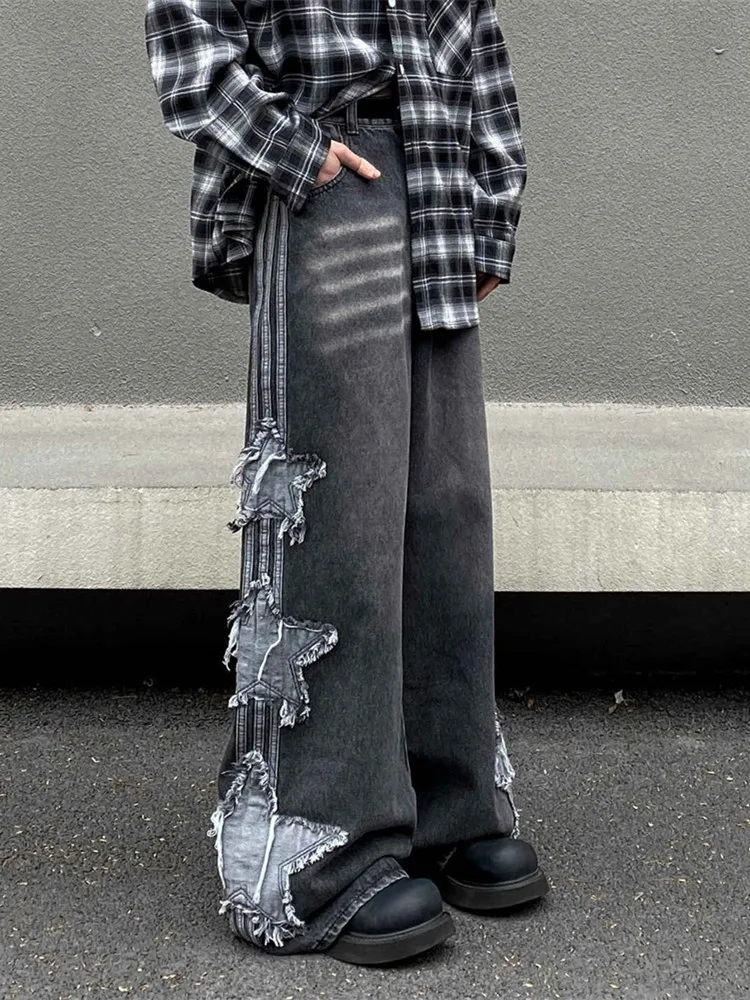 2024 Ropa Y2K уличная одежда с вышивкой в виде звезд мешковатые джинсовые брюки для