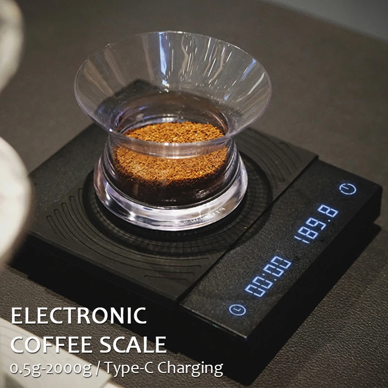 

0.5g-2kg Electronic Coffee Scale Kitchen Drip Scales LED Digital Timing 0.1g High Precision Scales Cafe Tools Screen Touch Key
