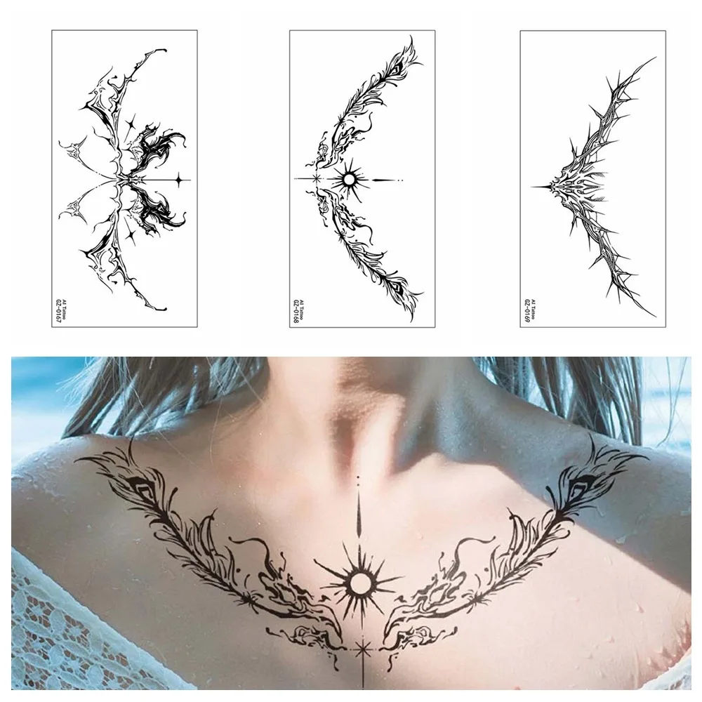 

Line Fake Tattoo Angel Wings Tattoo Stickers Use to Face Wrist Neck Arm Foot Half Back Tattoos Angel Wings Temporary Tattoos