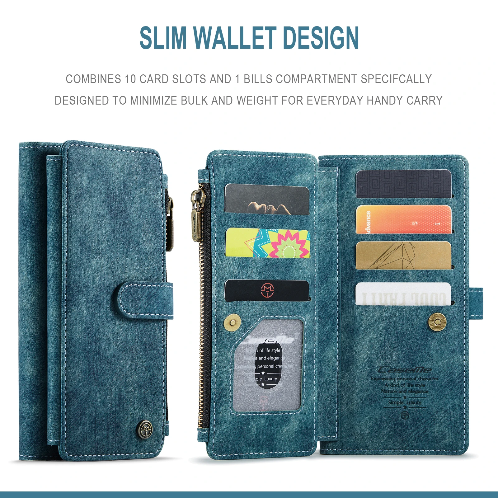 for Samsung Galaxy S22 Ultra CaseMe Leather Case For Galaxy S22 Ultra S22+ 5G Zipper Wallet 2 In1 Design Card Slots Phone Cover