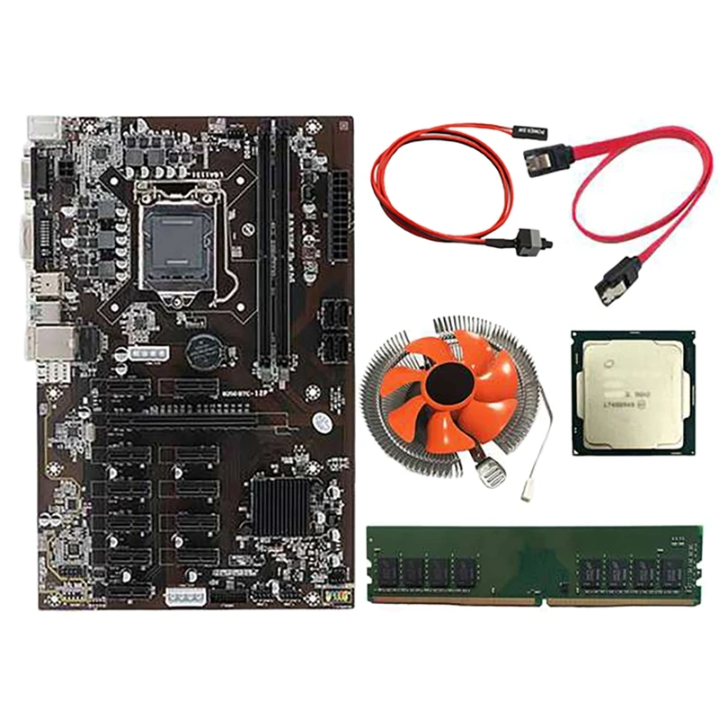 

B250B BTC Mining Motherboard With G3900/G3930 CPU+Fan+8G DDR4 RAM+Switch Cable+SATA Cable 12 PCI-E Slot LGA1151 SATA3.0