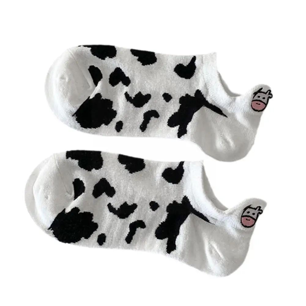 

Summer Invisible Boat Socks Shallow Mouth Cute Cow Print Sweat Absorption Breathable Socks For Girls X7m6