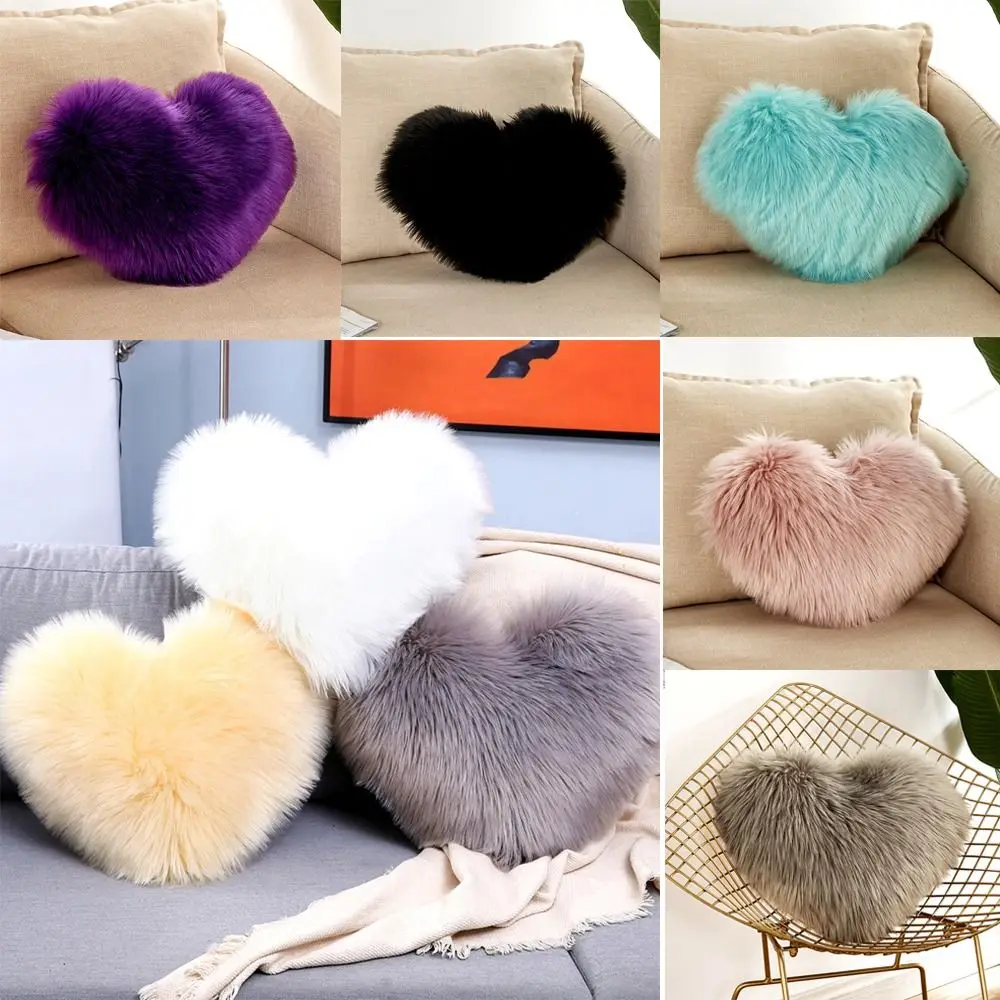 

40x50cm Car Decor For Sofa Fur Cushion Washable Shaggy Pillow Throw Pillow Pillowcase Plush Pillowslip Heart Shaped