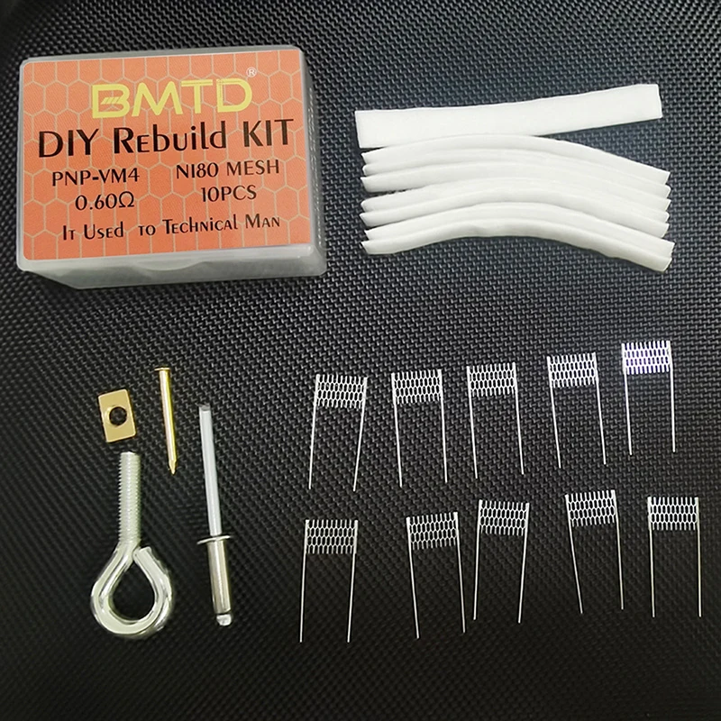 

1 Set DIY Rebuilt Kit Replacement 10pcs NI80 Mesh Coil + 10pcs Flat Cotton for PNP-VM4 58X45X20mm Plastic