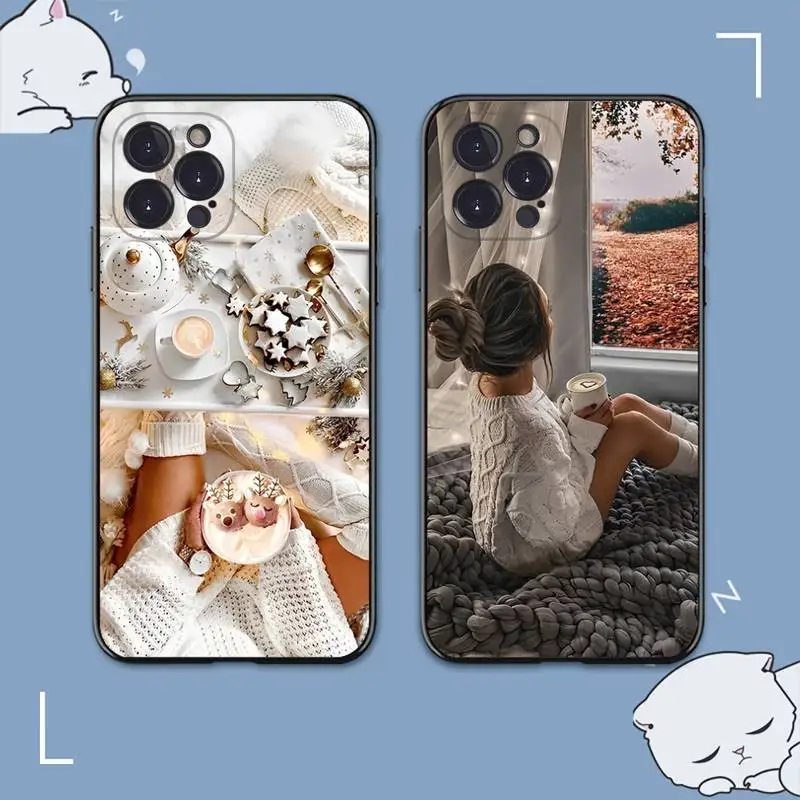 

Winter Girl Christmas Vibes Coffee Phone Case For iPhone 8 7 6 6S Plus X SE 2020 XR XS 14 11 12 13 Mini Pro Max Mobile Case