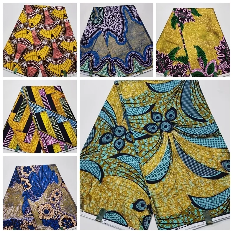 

Grand Glitter Shine Embellish African Original Real Wax Fabric Ankara Prints Stuff Pagne Batik Tissu Stain Cotton Material Ghana