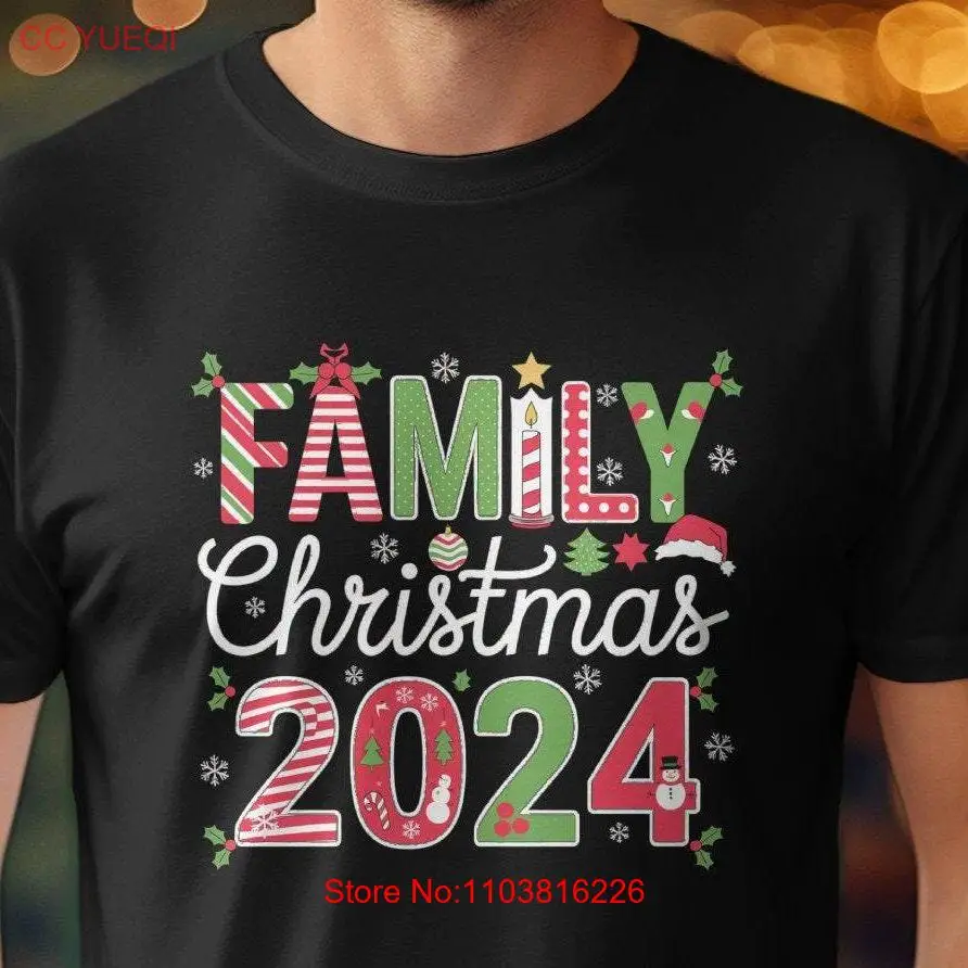 Семейная рождественская футболка 2024 одинаковые праздничные футболки с длинными