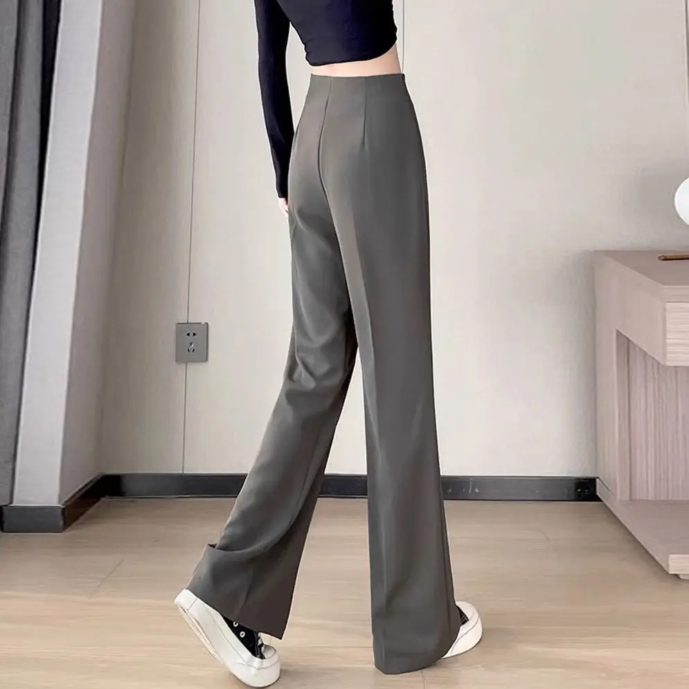 2023 New Spring Auumer Korean Vintage Solid Loose Suit Pants Fashion Casual Female High Waist Casual Wide Leg Trousers X99