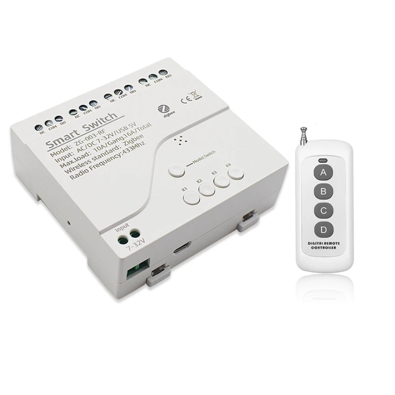 

4CH Zigbee Smart Light Switch Module DC 5/12/32V RF433 Receive 10A Relays Work With Alexa Assistant,Tuya Smart Life