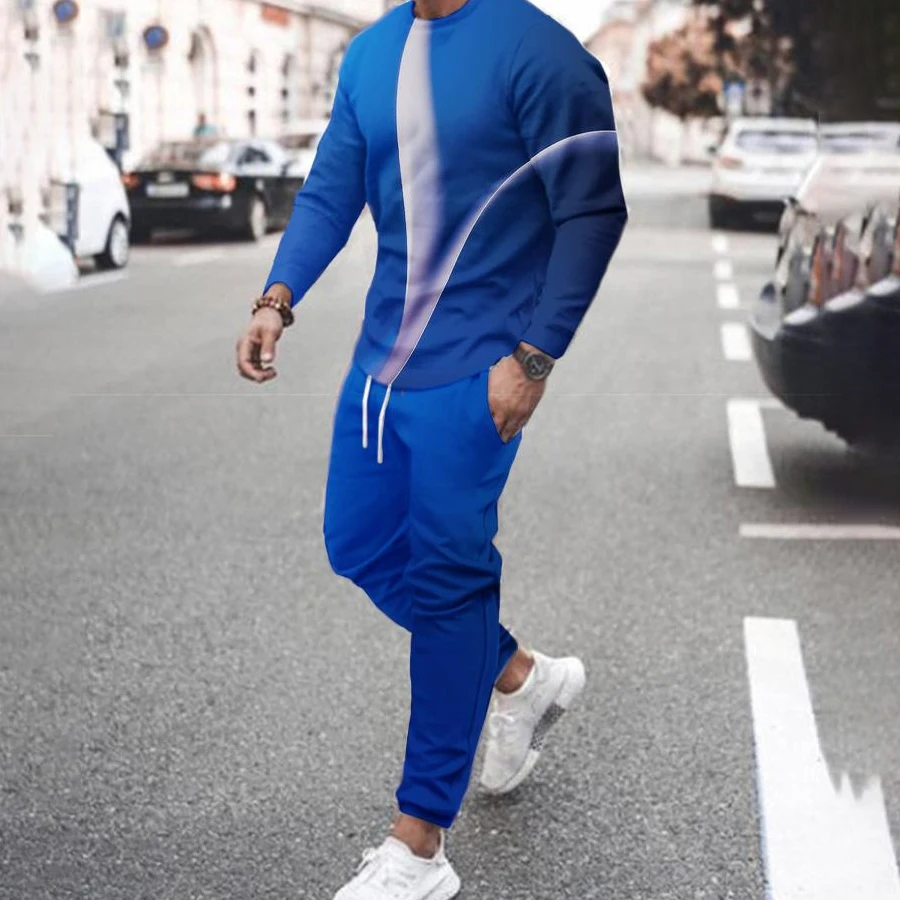Spring Men Tracksuit Long Sleeve T Shirt Streamline Casual Sweatshirt Pants 2 Piece Set Jogging Outfit Streetwear Man Clothing