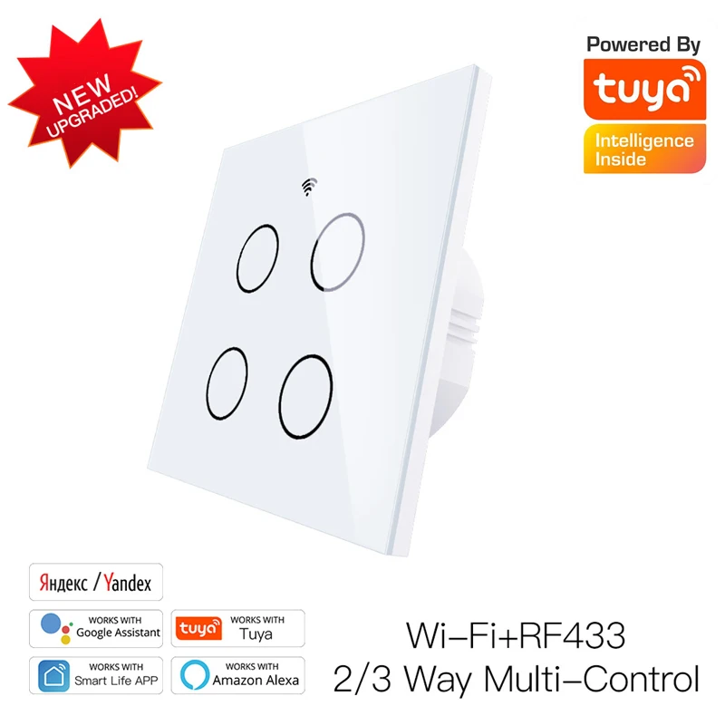 

Tuya WiFi RF Smart EU Standard Glass Panel Switch Tuya App Multi-Control Association Voice Control With Alexa Google 2/3 Way EU