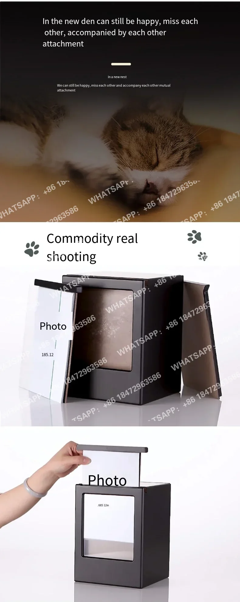 Фото Деревянная урна для праха домашних животных (собак, кошек) с местом для фото, мемориальная коробка, урна для человеческой праха, мемориальная урна для кошек №5