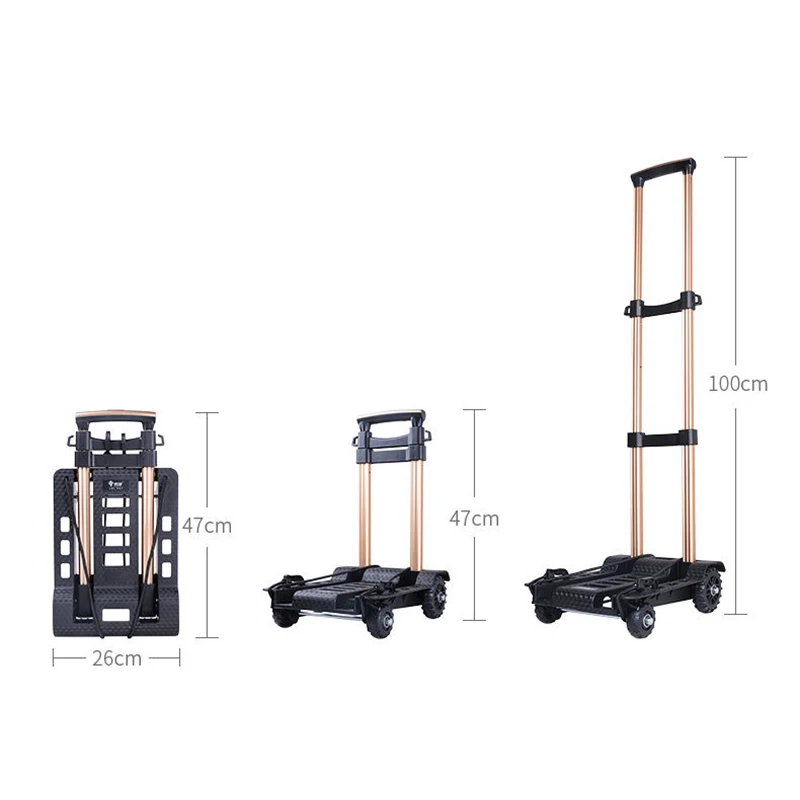 Folding Portable Hand Shopping Cart Trolley Aluminum Alloy Pull Rod Cart for Carring Luggage Travel Carrier Bearing 40kg
