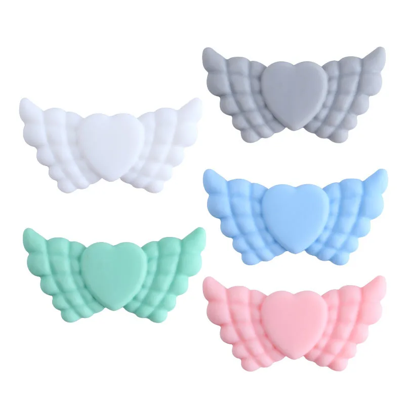 

5Pcs/lot Angel-Wings Silicone Beads Food Grade Teether Beads for Baby Pacifier Chain Molar Teeth Bracelet Accessories BPA Free