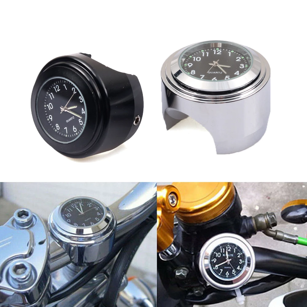 

7/8 Universal Chrome Motorcycle Waterproof Handlebar Mount Dial Clock Watch Aluminum Luminous Clock Moto Black Accessories