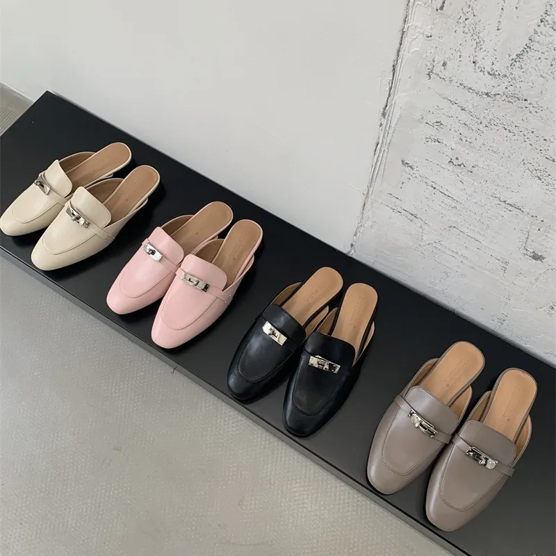 

Туфли женские без задника, натуральная кожа, микрофибра, шлепанцы, лоферы, плоская подошва, без задника, роскошные римские туфли, 2023