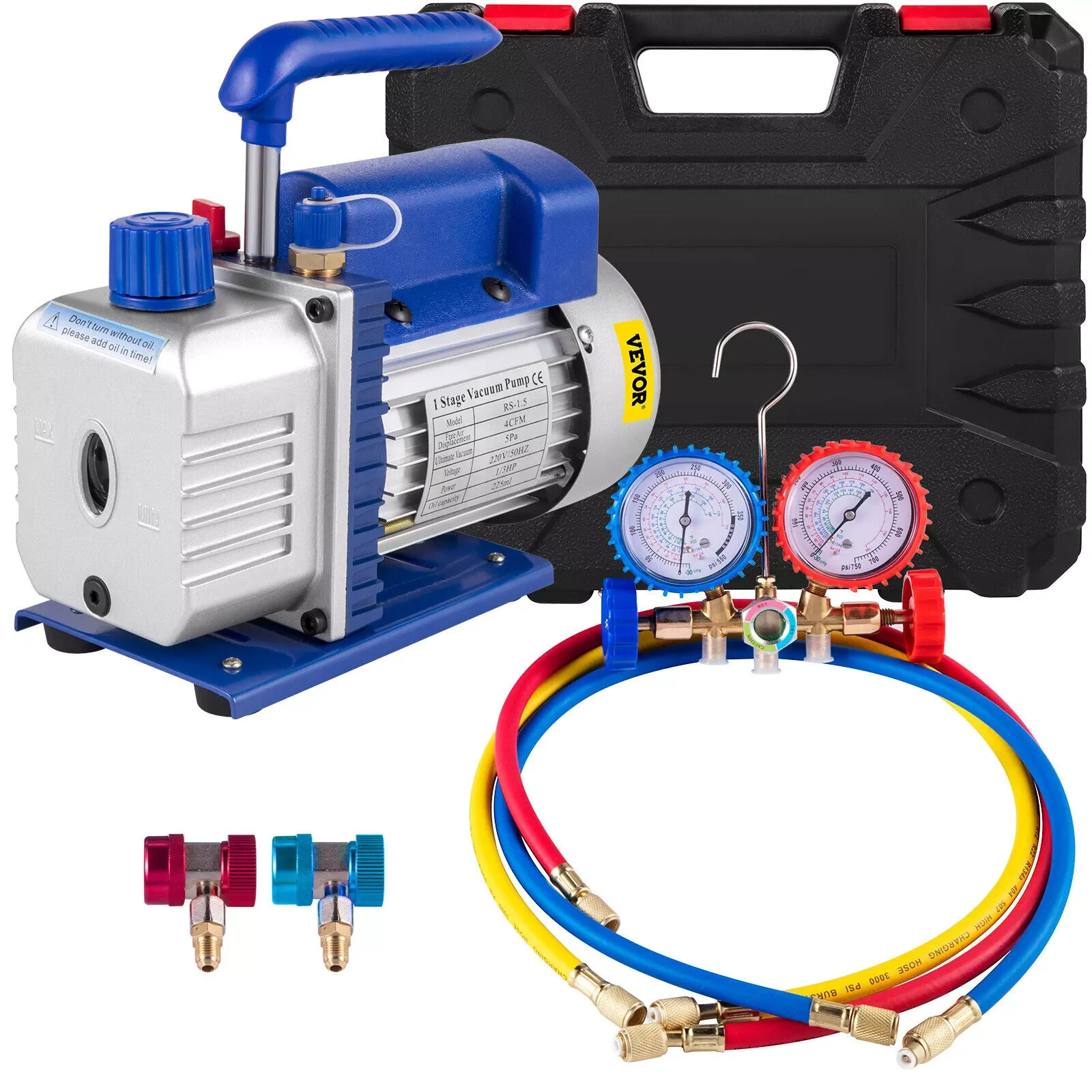 

NEW2023 1/3HP 4CFM HVAC Auto AC Vacuum with Manifold Gauge Set & Accessories
